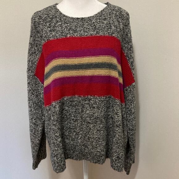 Vince Camuto Marbled Gray Sweater NEW Size L Tulip Red Colorblock Striped Cotton - Picture 9 of 9
